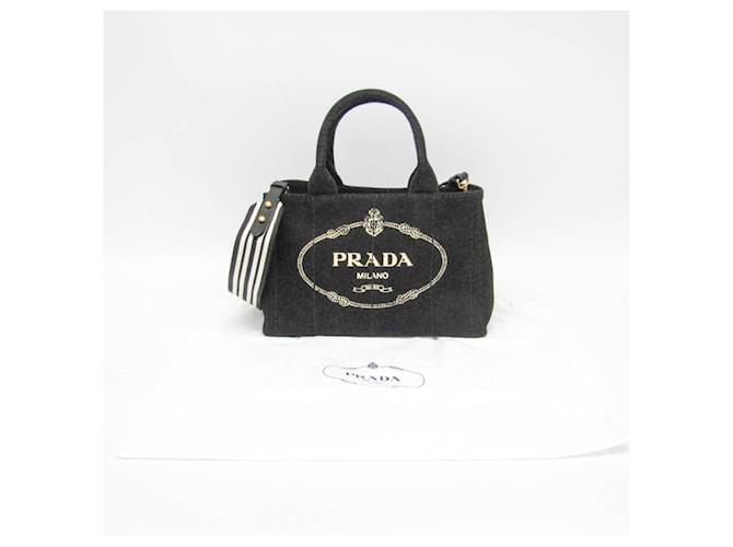 Borsa in denim da donna Prada Canapa Nero Bianco - vista 2