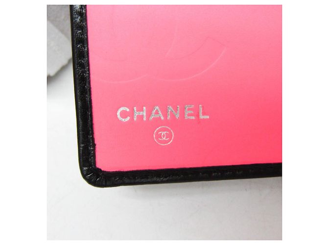 Chanel Cambon A26717 Lammleder Bi-Fold Langbörse Schwarz Pink Weiß - Ansicht 13