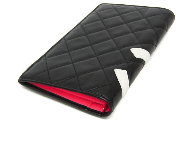 Chanel Cambon A26717 Lammleder Bi-Fold Langbörse Schwarz Pink Weiß - Ansicht 3