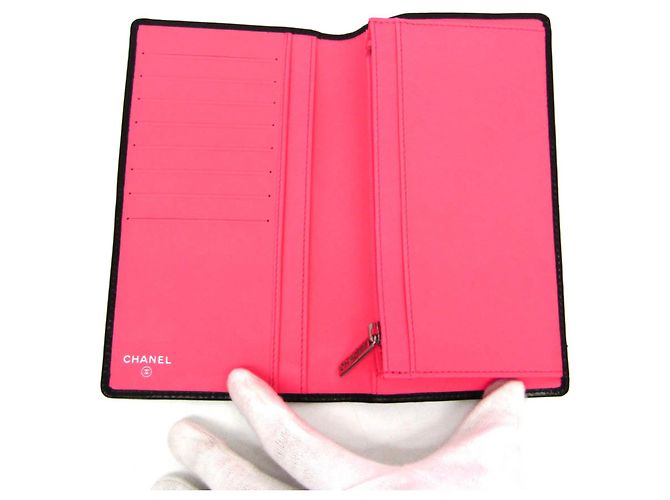 Chanel Cambon A26717 Lammleder Bi-Fold Langbörse Schwarz Pink Weiß - Ansicht 4