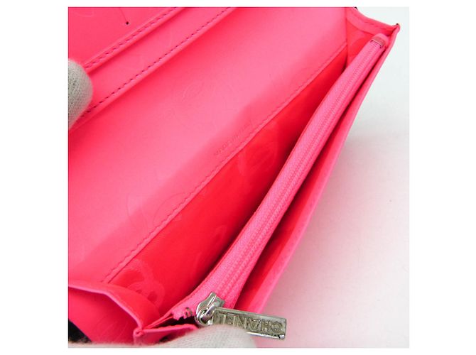Chanel Cambon A26717 Lammleder Bi-Fold Langbörse Schwarz Pink Weiß - Ansicht 6