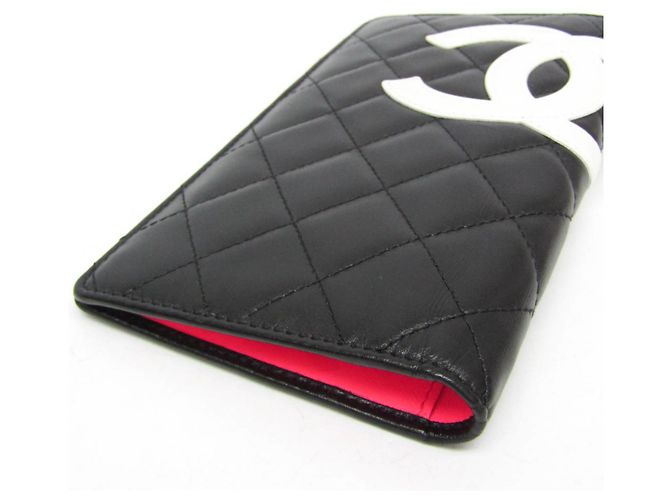 Chanel Cambon A26717 Lammleder Bi-Fold Langbörse Schwarz Pink Weiß - Ansicht 7
