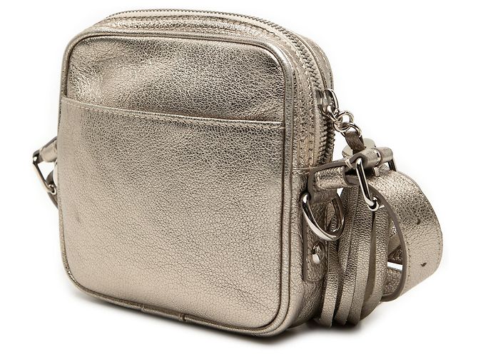 LOEWE Mini Metallico Argento in Pelle di Capra Anagramma con Frange a Tracolla - vista 2