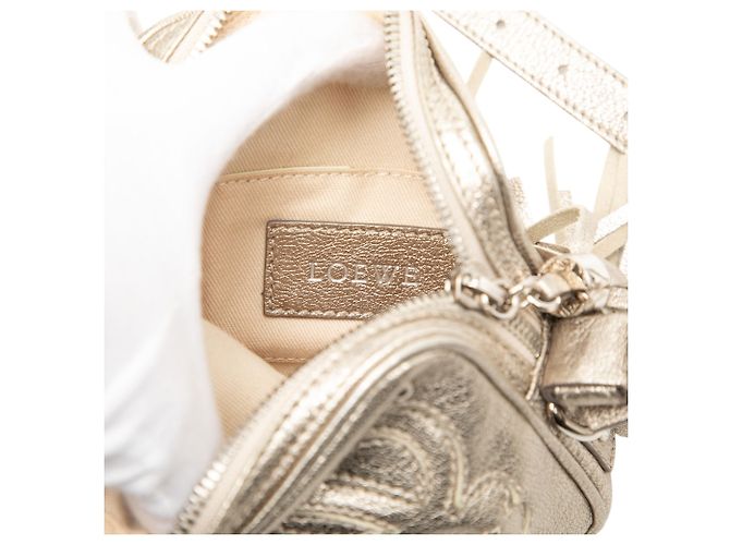 LOEWE Mini Metallico Argento in Pelle di Capra Anagramma con Frange a Tracolla - vista 5