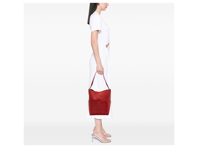 Céline Borsa a secchiello media in suede rosso Celine con tracolla - vista 11