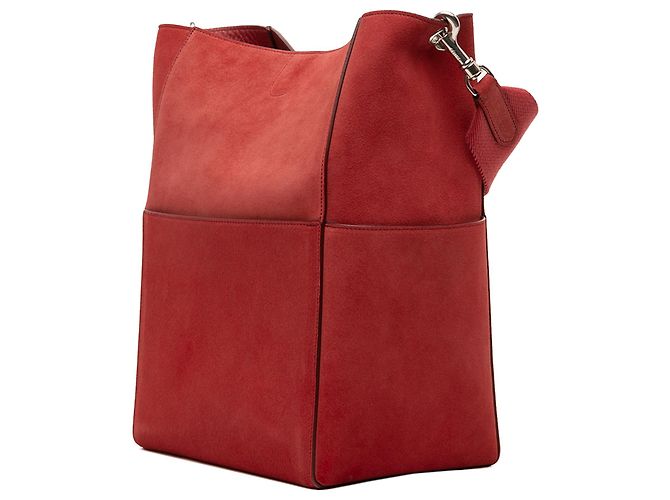 Céline Borsa a secchiello media in suede rosso Celine con tracolla - vista 2