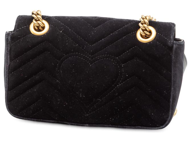 Borsa a Spalla Gucci GG Marmont Matelassé in Velluto Nero Piccola - vista 2