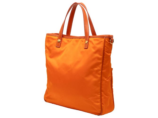 Borsa Prada in tessuto con rifiniture saffiano arancione e logo oro - vista 2