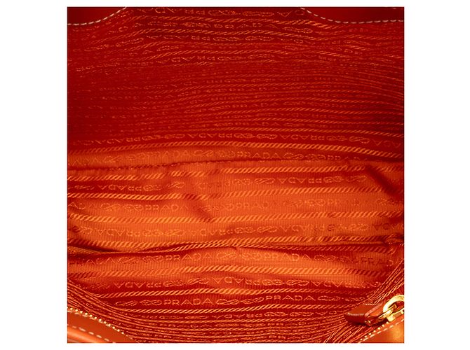 Borsa Prada in tessuto con rifiniture saffiano arancione e logo oro - vista 4