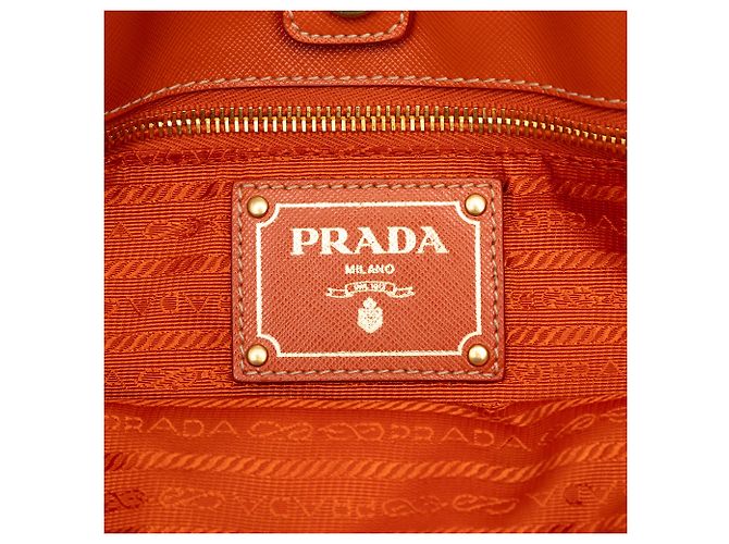 Borsa Prada in tessuto con rifiniture saffiano arancione e logo oro - vista 5