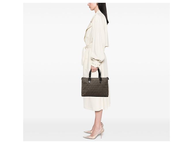 Fendi Braune Zucchino Canvas Tote Dunkelbraun - Ansicht 7