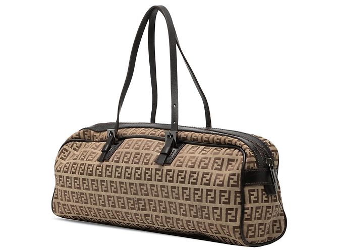 Fendi Braune Zucchino Canvas-Handtasche Beige - Ansicht 2