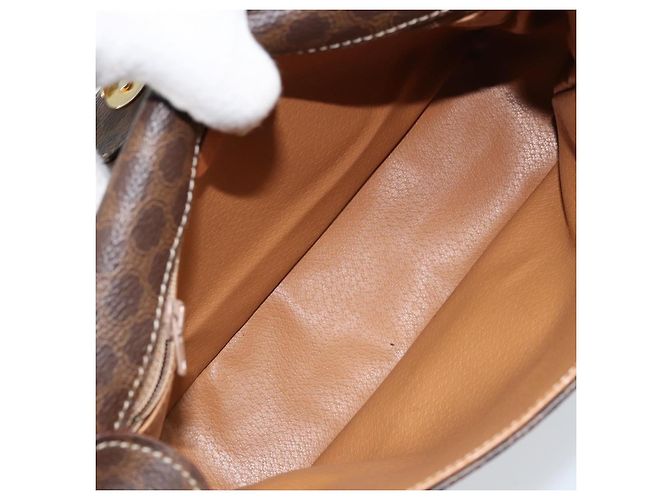 Céline Celine Vintage Macadam Circle Logo Canvas and Leather Marrone - vista 5