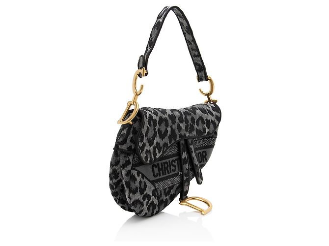 Saddle Borsa a sella media in tela leopardata Dior Nero - vista 2