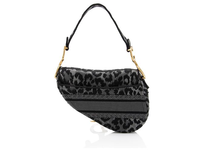 Saddle Borsa a sella media in tela leopardata Dior Nero - vista 3