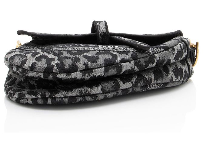 Saddle Borsa a sella media in tela leopardata Dior Nero - vista 4