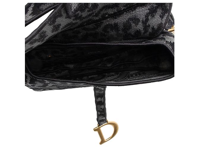 Saddle Borsa a sella media in tela leopardata Dior Nero - vista 7