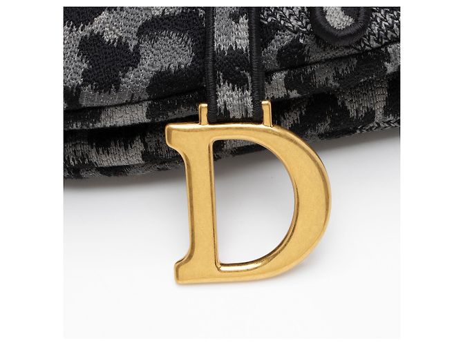 Saddle Borsa a sella media in tela leopardata Dior Nero - vista 9