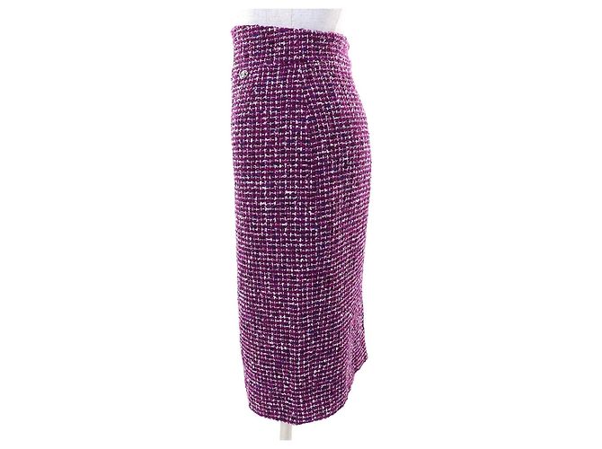 Timeless Saia de tweed de algodão com placa COCO da Chanel Roxo - vista 2