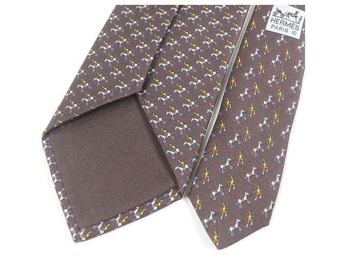 Cravatta in seta Jockey & Cavallo Giocattolo Hermès Marrone - vista 5