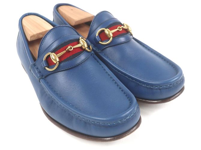 Mocassini in pelle Horsebit Gucci Blu - vista 2