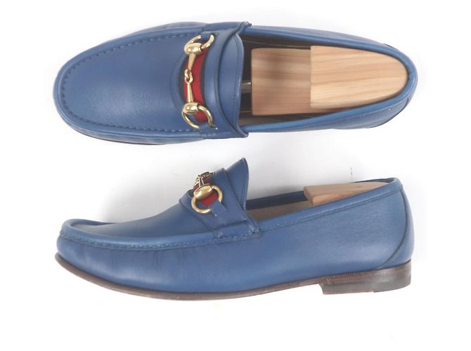 Mocassini in pelle Horsebit Gucci Blu - vista 3