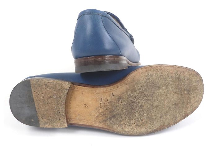 Mocassini in pelle Horsebit Gucci Blu - vista 4