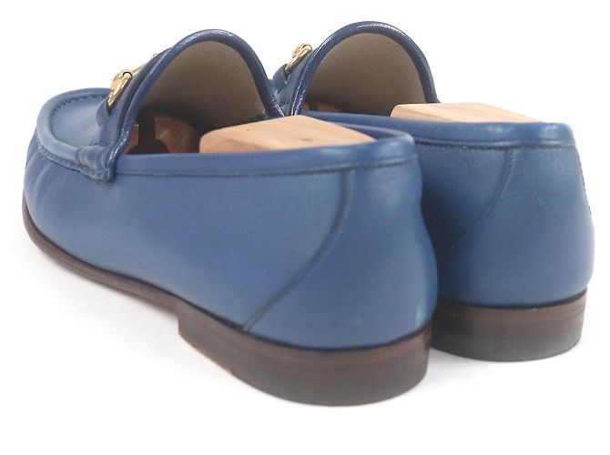 Mocassini in pelle Horsebit Gucci Blu - vista 5