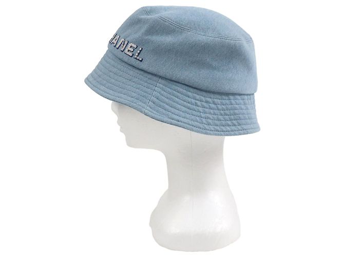 Cappello bucket in denim di cotone con logo in paillettes Chanel Blu Blu chiaro - vista 3