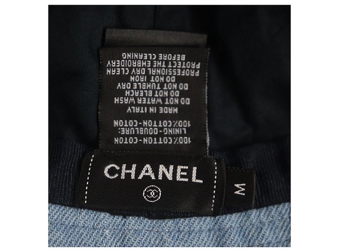 Cappello bucket in denim di cotone con logo in paillettes Chanel Blu Blu chiaro - vista 8