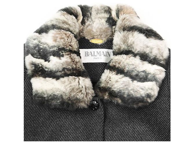 Autre Marque Abrigo de mezcla de lana de angora Balmain Castaño Gris antracita - vista 7