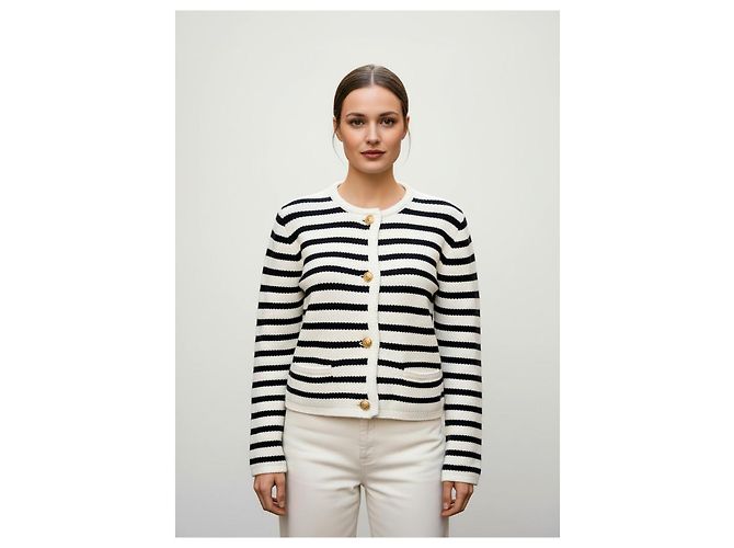 Céline Chaqueta de Punto Chasseur Rayas 100% Lana Blanco roto - vista 2