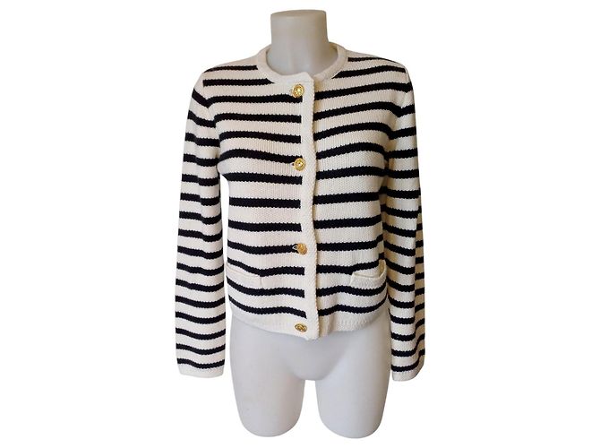 Céline Chaqueta de Punto Chasseur Rayas 100% Lana Blanco roto - vista 3