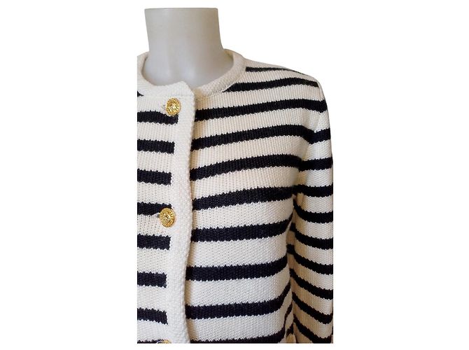 Céline Chaqueta de Punto Chasseur Rayas 100% Lana Blanco roto - vista 4
