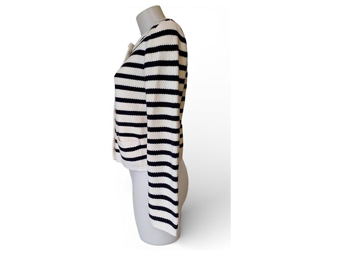 Céline Chaqueta de Punto Chasseur Rayas 100% Lana Blanco roto - vista 5