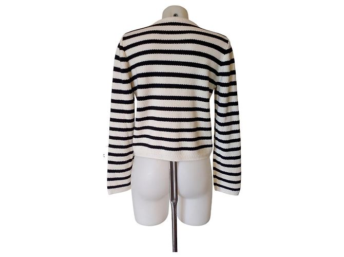 Céline Chaqueta de Punto Chasseur Rayas 100% Lana Blanco roto - vista 6