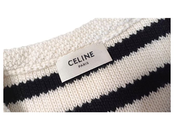 Céline Chaqueta de Punto Chasseur Rayas 100% Lana Blanco roto - vista 7