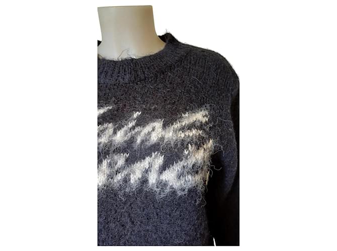 Saint Laurent Schwarzer Wollpullover mit Logo Rundhals - Ansicht 3