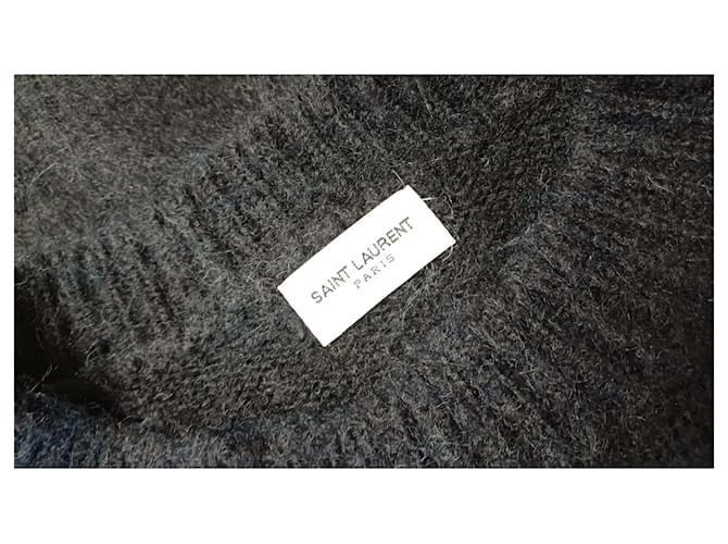 Saint Laurent Schwarzer Wollpullover mit Logo Rundhals - Ansicht 6