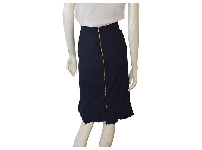 Falda midi asimétrica con volantes Balenciaga Paris Navy con cremallera dorada FR 38 - vista 2