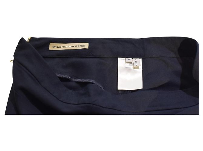 Falda midi asimétrica con volantes Balenciaga Paris Navy con cremallera dorada FR 38 - vista 3