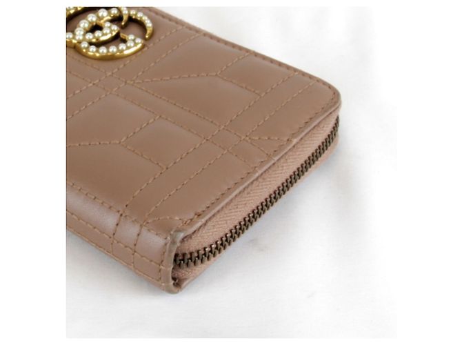 Cartera larga de cuero marrón GG Marmont de Gucci Castaño - vista 3