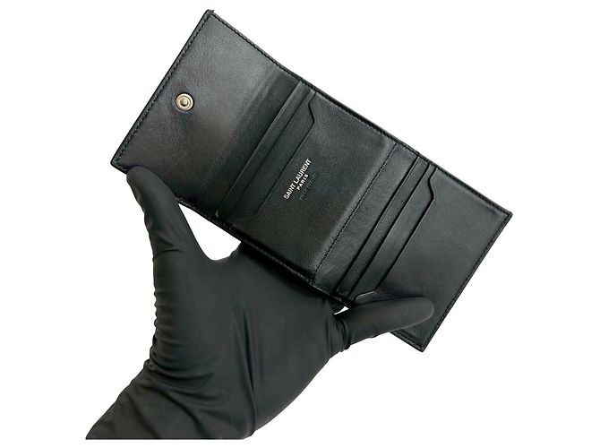 Yves Saint Laurent Black Leather Tri-fold Wallet - view 7