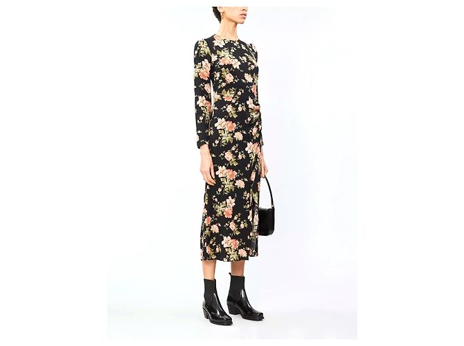 Vestido largo de crepé con estampado floral Celeste de Reformation Negro Rosa - vista 2