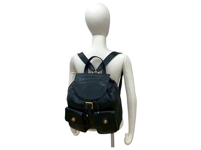 Tiffany & Co. Perforated Leather Drawstring Backpack Black - view 2