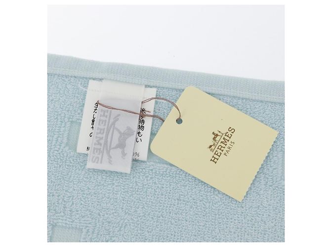 Hermès HERMES Handtuch Baumwolle 2er Set Weiß Hellblau Auth 173276A - Ansicht 4