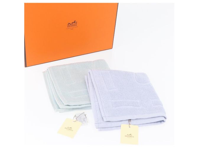 Hermès HERMES Handtuch Baumwolle 2er Set Weiß Hellblau Auth 173276A - Ansicht 8