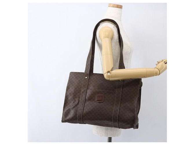 Céline Borsa tote in tela Macadam CELINE in pelle PVC marrone oro Auth ep13478 D'oro - vista 22