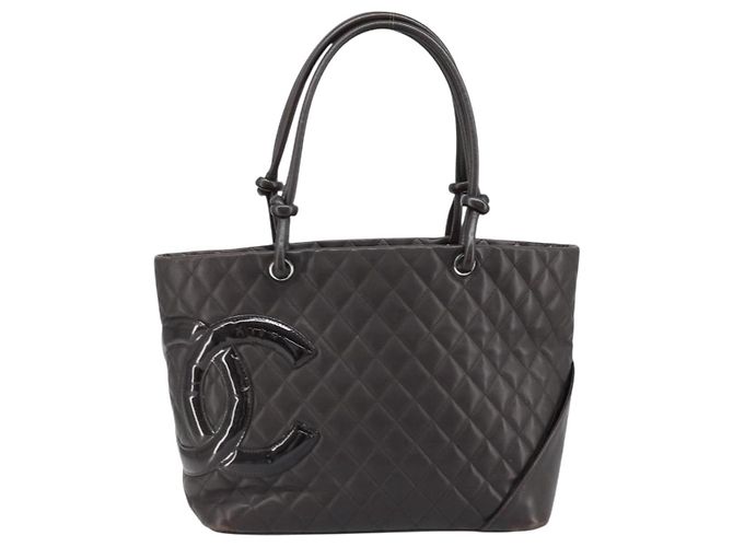 CHANEL Borsa Tote Matelassé Linea Cambon Pelle Marrone Argento CC Auth 170655 - vista 13