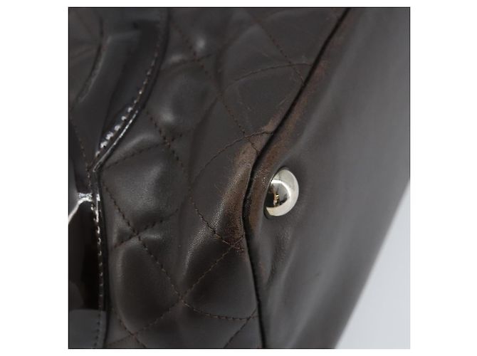 CHANEL Borsa Tote Matelassé Linea Cambon Pelle Marrone Argento CC Auth 170655 - vista 14